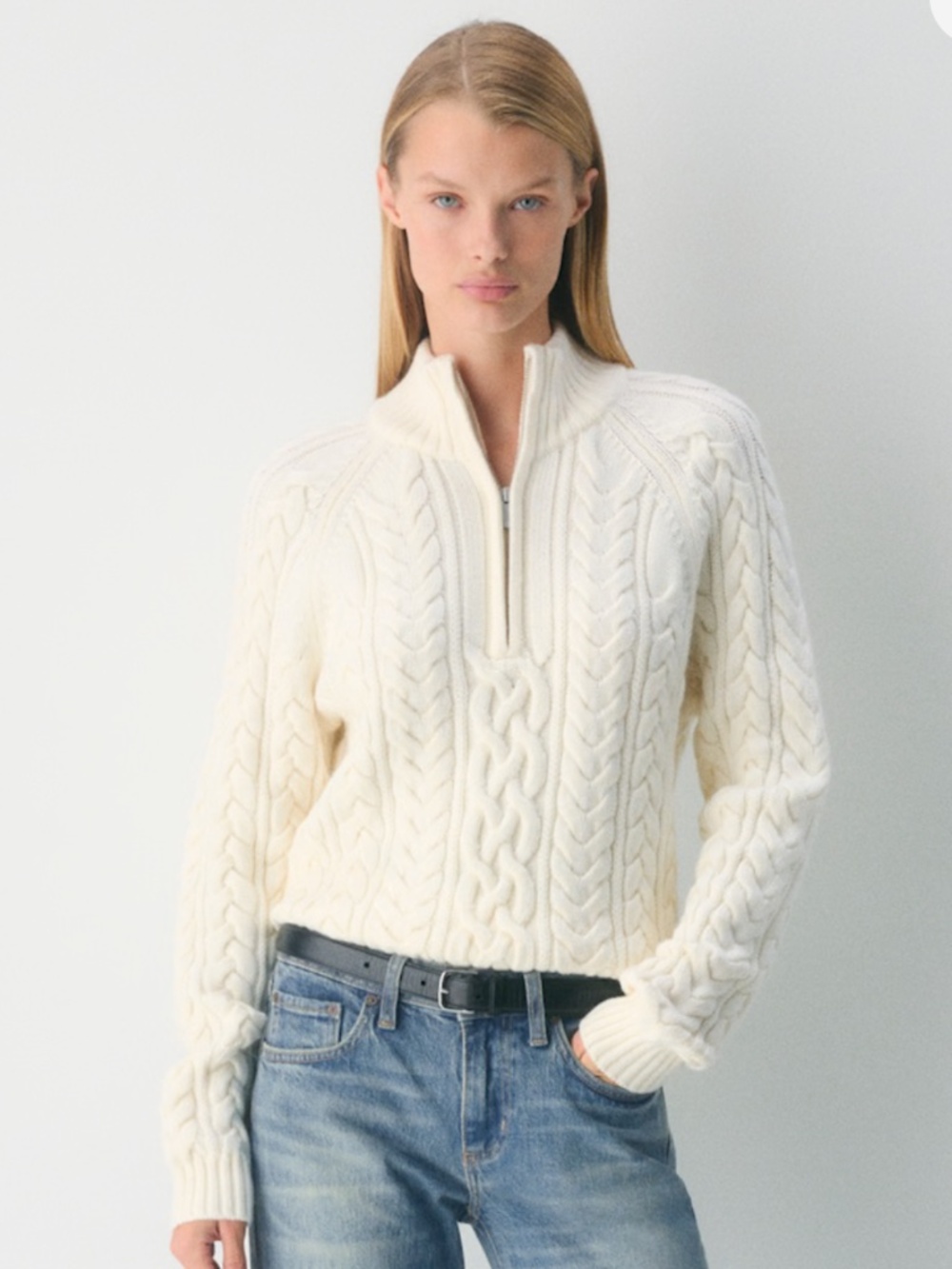 Aritzia Knit Merino Wool Mastery ¼ Zip Sweater Size L in Whisper White
